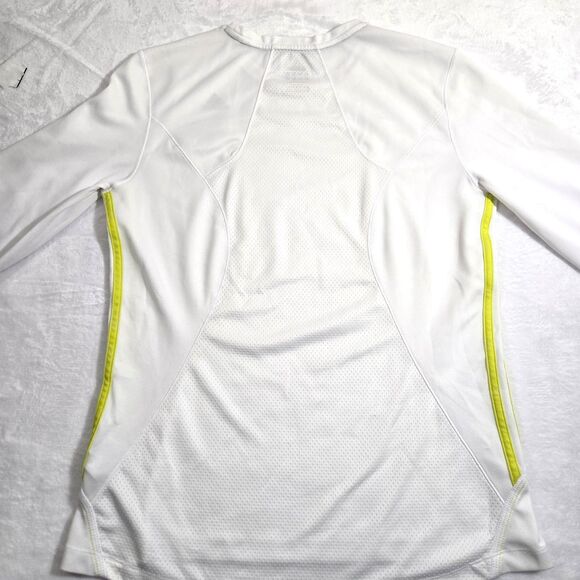 Adidas Running Shirt L White Mesh Climalite Long Sleeve Crew Top Reflective Logo - Picture 3 of 5